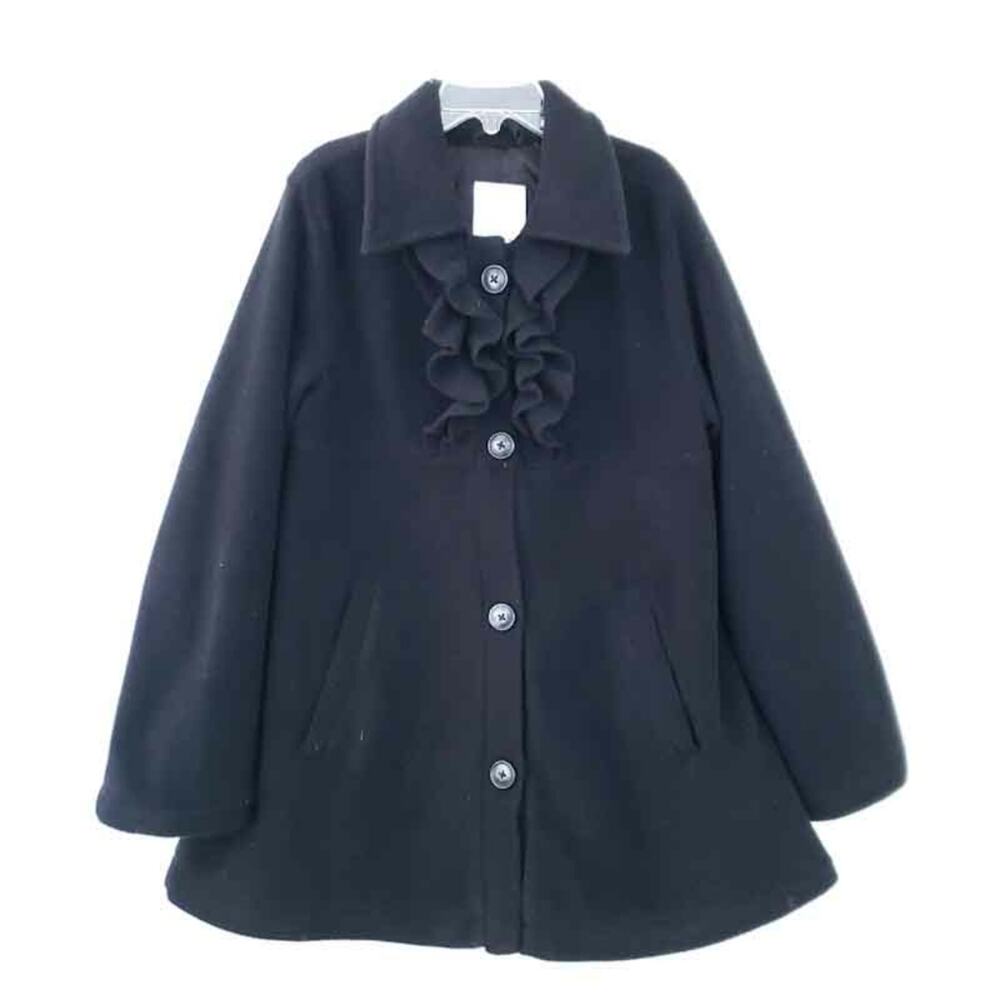 Children's Place Girls Coat Jacket Fleece Black Size Medium 7/8, Ruffle Chest